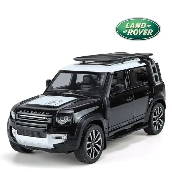 Land Rover 1:24 Official Licensed  Range Rover Defender 110 Diecast Model Car – Alloy Metal SUV Collectible Toy with Opening Doors, Sound & Light for Kids & Adults (Black)