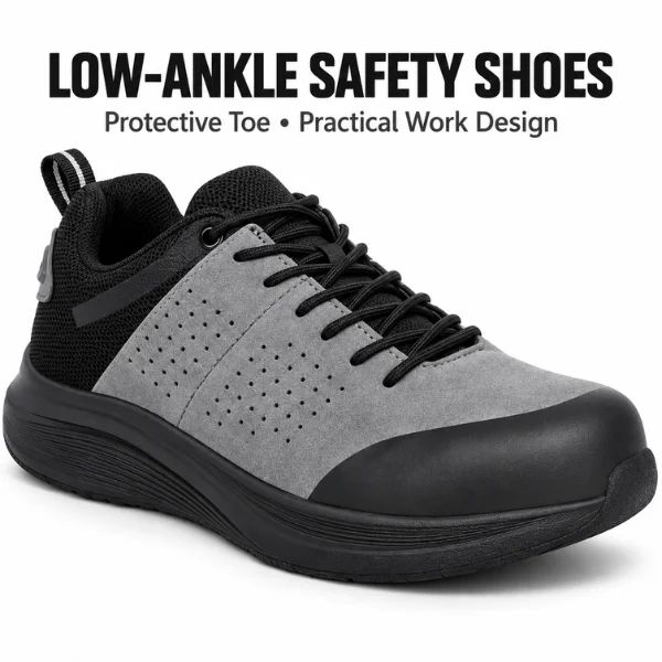 Low Ankle Safety Shoes for Men, Steel Toe Protective Work Shoes with Composite Mid-Plate, Oil & Slip Resistant EVA Sole, Shock Absorbing Industrial Footwear, Grey/Black