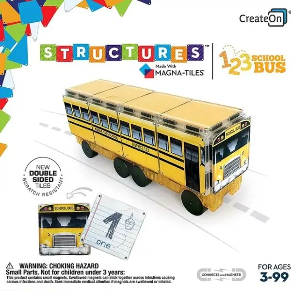 MAGNA-TILES Magnetic Toys 123 School Bus Construction Set - 30 Pieces