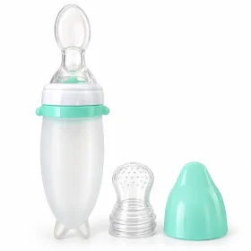 120ml Baby Silicone Squeeze Feeding Spoon Bottle with Spoon Attachment & Protective Cap – Mint Green
