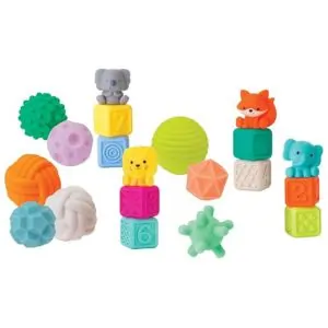 Infantino - Super Soft Stackables Activity Playset Gift Set - Textured Sensory Balls, Blocks & Animal Buddies 20 Pcs