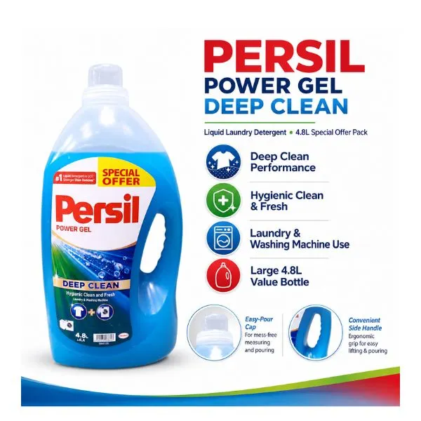 Persil Power Gel Deep Clean 4.8L (3PC/CTN) – Liquid Laundry Detergent for Washing Machines