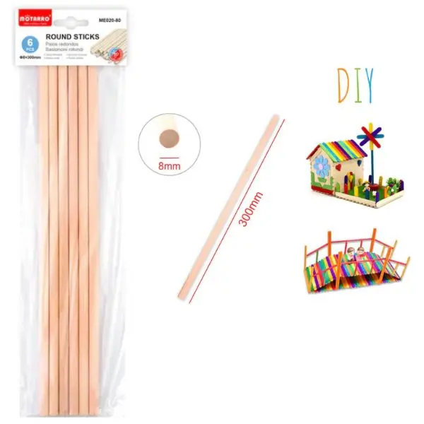 MOTARRO Wooden Stick ME020-80 Premium Heavy-Duty Multi-Purpose Wooden Sticks for Crafts, DIY, Mixing & Household Use