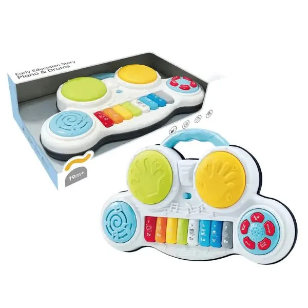 Youleen Early Education Story Piano & Drums 19+Months ,2-in-1 Music Forest Piano Toy – 8-Key Educational Keyboard with Music Score, Lights & Beats, Fun Learning Musical Toy for Babies & Toddlers