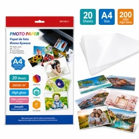 MOTARRO A4 Glossy Photo Paper MU102-2, 200 GSM, 20 Sheets, Inkjet Printing Paper for Photos, Posters, Crafts, Presentations, Flyers & Creative Projects