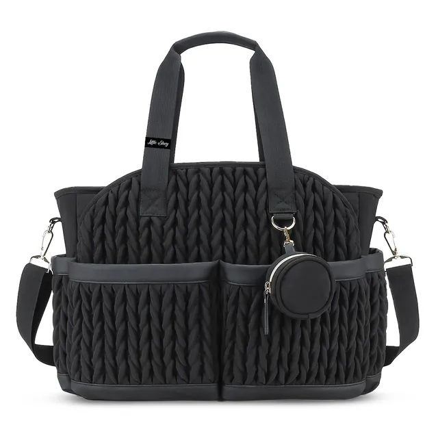 Little Story -Black Nova Diaper Tote With Pacifier Pod Set