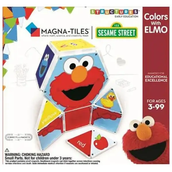 MAGNA-TILES Sesame Street Colors with Elmo – Magnetic Building Tiles Set (17 Pieces)
