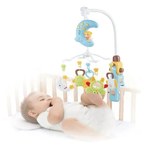 Youleen Moon Baby Bed Bell Set 0+Months– Crib Mobile with Music & Hanging Rattles, Nursery Cot Toy for Newborns