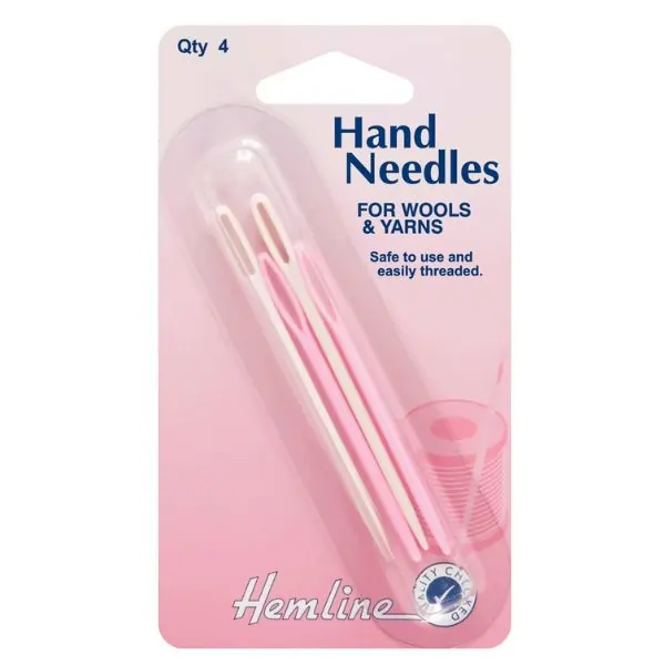 Hemline Wool Needles Set H211.A – Plastic Hand Sewing Needles for Knitting & Crochet, 4 Pack