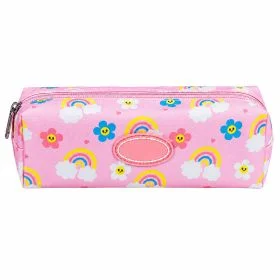 MOTARRO Durable Fabric Pencil Case MX037-3, Cute Rainbow and Flower Print Stationery Pouch, 20x6x6cm Spacious Pen Organizer Bag for School Kids and Girls, Pink