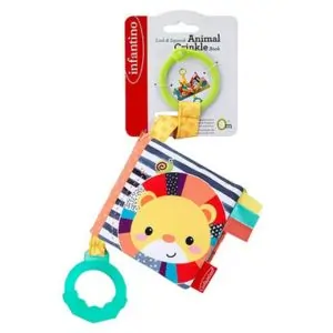 Infantino Link & Crinkle Animal Counting Book , Multicolor, Interactive Counting & Textures Toy for Babies, Safe Material & BPA-free Teether