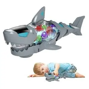 AL ARQAM Electric Shark Toy for Kids – Moving Mouth Sea Animal Toy with Lights, Ocean Sounds & Clear Gear Design, Educational Toddler Toy
