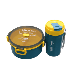 MOTARRO Round Lunch Box with Bottle MR008-1 – Leak-Proof Food Container & Matching Water Bottle Set for Kids & Adults