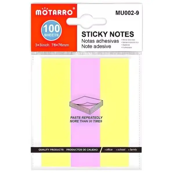 MOTARRO MU002-9 Sticky Notes, Self Adhesive Memo Note Pads for Office, School, Study & Home Use