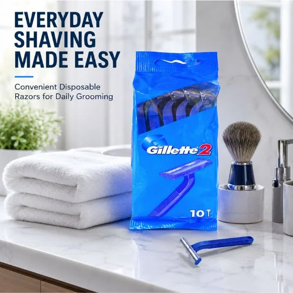 Gillette 2 Disposable Razors for Men, (10PC/PKT), (72 PKT/CTN) Twin-Blade Shaving Razor