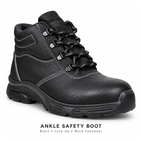 Black Ankle Safety Boots for Men, S3 Steel Toe Work Shoes with Anti-Puncture Steel Midsole, Slip Resistant Water Resistant Leather Industrial Safety Shoes