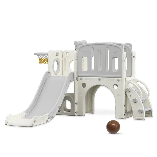 Little Story - Grey Play House With Activity Slide & Basketball