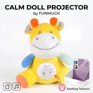 funmuch 2-in-1 Baby Giraffe Projector – Musical Plush Night Light with 10 Lullabies, 5 White Noises & Starry Sky Projection, 5 Volume Levels, Washable & BPA-Free, Newborn to Toddler