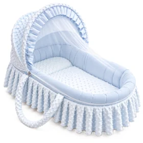 Baby Moses Basket with Mesh Canopy & Carry Handles – 80 × 45 CM, Light Blue