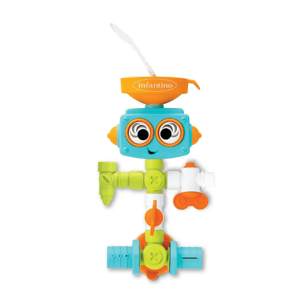 Infantino Sensory Plug & Play Robot Plumber Set, Enhance Fine Motor Skills, 2 Suction Cups, Easy To Install, 23.9 x 23.9 x 6.8 cm, 10 Months+ - Multicolor