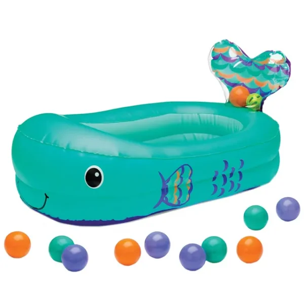 Infantino Whale Temperature Sensor Inflatable Bath Tub With Floating Balls, Easy to Inflate, Improves Tactile Development, Colorful, 76.2 x 45.7 x 32 cm, 0 Months+ - Teal