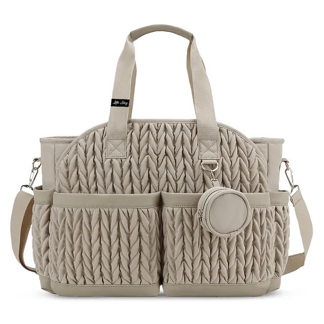 Little Story - Beige Nova Diaper Tote With Pacifier Pod Set