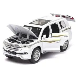 AL ARQAM 1:32 Land Cruiser Diecast Toy Car for Kids Pull Back Metal Car with Light & Sound, Off-Road Alloy Vehicle Model (White)