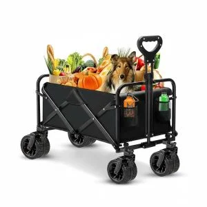 AL ARQAM Black Collapsible Folding Wagon Cart with Big All-Terrain Wheels – Heavy-Duty Large-Capacity Outdoor Utility Trolley for Beach, Camping, Garden & Shopping
