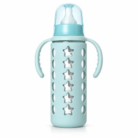 ALGO 240ml Glass Baby Feeding Bottle with Handles – Mint Blue
