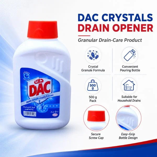 DAC Drain Opener Crystals 500g (12PC/CTN)– Powerful Drain Cleaner for Kitchen & Bathroom Pipes, Clog Remover