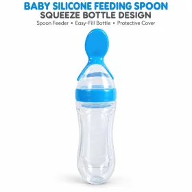 Baby Silicone Feeding Spoon with 90ml Squeeze Bottle – Blue