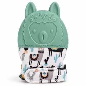 Baby Silicone Teething Mitten Glove – Mint Green Llama Infant Teether
