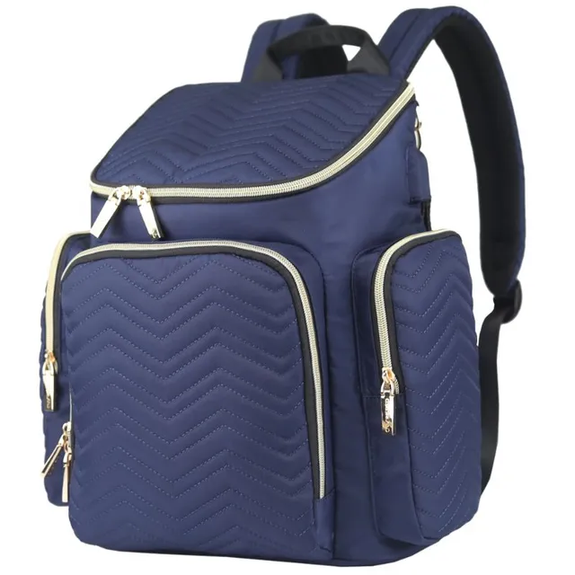 Little Story -Navy Georgia Diaper Bag with Changing Pad & Hooks