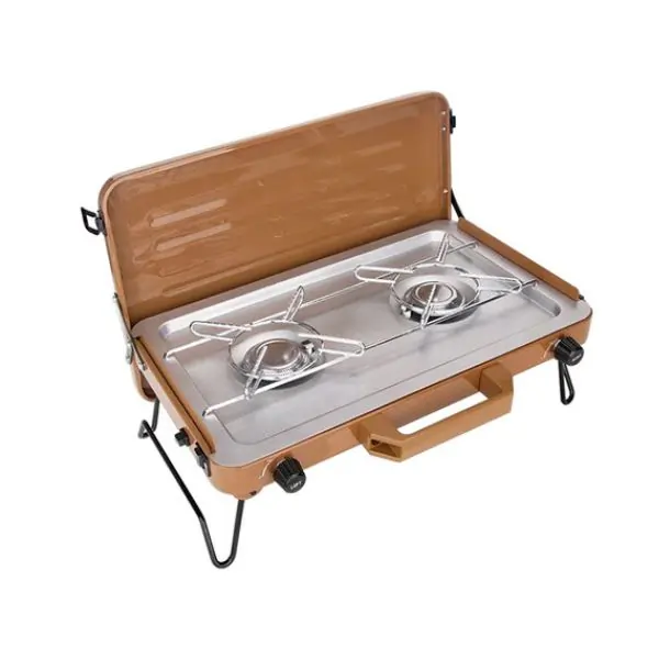 AL ARQAM Portable 2-Burner Camping Stove, Dual Burner Gas Camp Stove with Wind Guard, Compact Outdoor Cooking Stove for Camping, Picnic & Travel