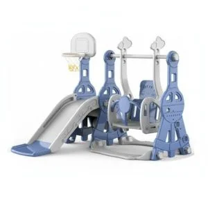 AL ARQAM 3-in-1 Kids Indoor & Outdoor Playground Set – Slide, Swing & Basketball Hoop – Toddler Playset for Boys & Girls – Blue & Grey