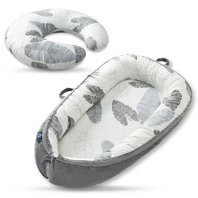Little Story Leaves Fiberfill Lounger Bed And Feeding Pillow With Slipcover Set