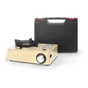 AL ARQAM Beige Portable Camping Stove – Single Burner Butane Gas Stove with Carrying Case for Outdoor & Emergency Cooking