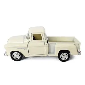 AL ARQAM 1:32 Scale 1955 Chevy Stepside Pickup Truck Die-Cast Metal Model with Pull-Back Action, Collectible Toy Car for Kids & Adults (White)