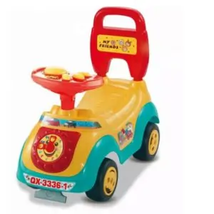 AL ARQAM Kids Push Car Toy – Plastic Cartoon Car on Wheels with BB Whistle, Ride-On Toy for Toddlers and Children