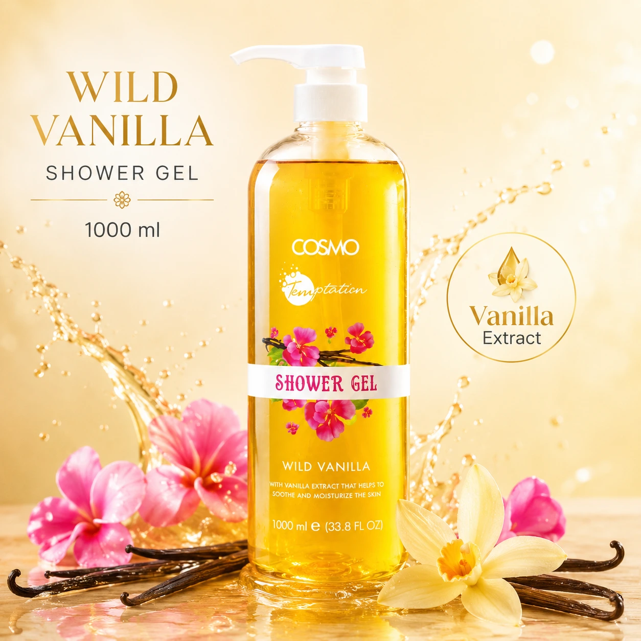 COSMO Temptation Vanilla Extracted Moisturizing Shower Gel 1000ML (12PCS/CTN)