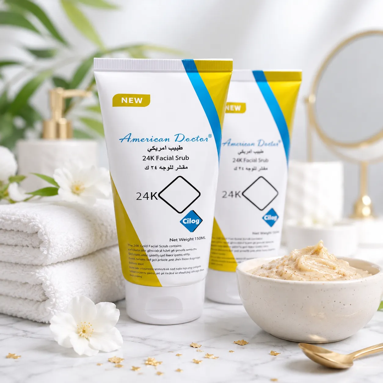 AMERICAN DR. 24K Gold Face Scrub 150ml Exfoliating Facial Scrub with Real Gold Natural Ingredients Deep Cleansing Brightening Skincare for All Skin Types(12PCS/CTN)