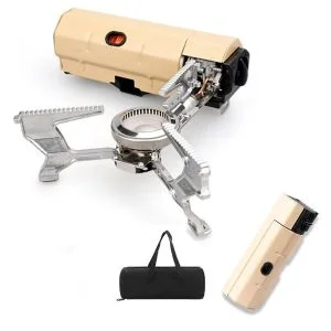 AL ARQAM Khaki Portable Camping Stove - Lightweight Butane & Propane Backpacking Stove with Carrying Case - Windproof Small Gas Burner for Hiking, Outdoor Cooking, Picnic & Survival