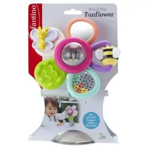 Infantino Fun Flower Plush High Chair Toy | Baby Soft Sensory Toy for Stroller & High Chair | Early Learning Crinkle & Rattle Toy 0M+
