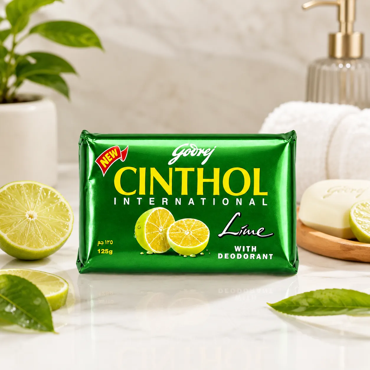 Cinthol Lime Bath Soap 125g x 72 Pcs Carton, 99.9% Germ Protection Lime Fragrance Soap