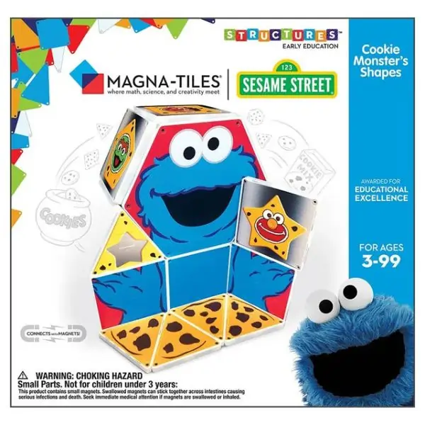 MAGNA-TILES Sesame Street Cookie Monster’s Shapes 17-Piece Magnetic Building Set