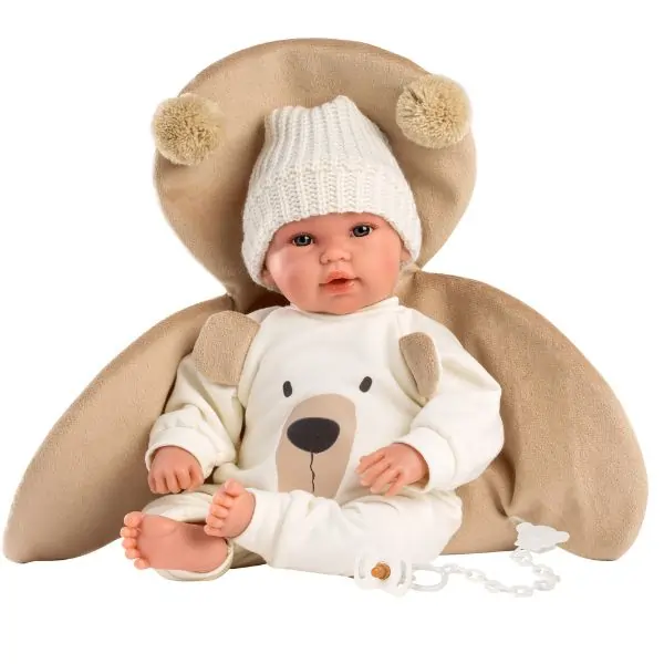 Llorens Newborn Crying Doll 36cm – Soft Touch Baby Doll with Brown Bear Outfit, Realistic RN Doll (40cm)