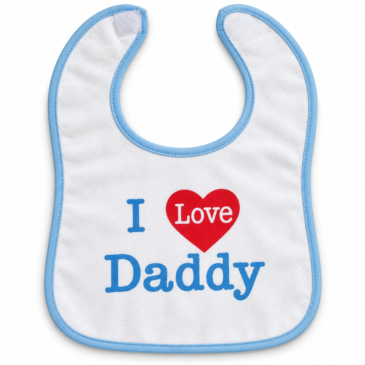 Baby Bib with “I Love Daddy” Print – Soft Feeding Bib with Blue Trim for Infants & Toddlers Bullet Point Keywords
