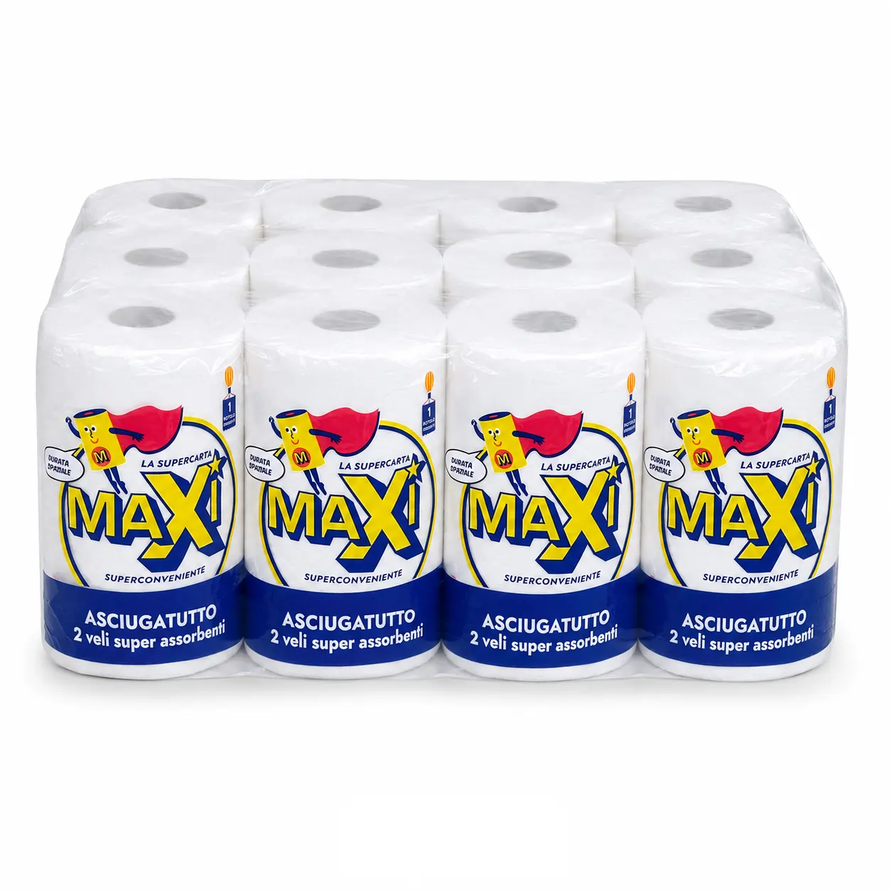 Maxi Kitchen Paper Towels 2-Ply, 12 Rolls Pack, Super Absorbent Household Paper Towels for Kitchen Cleaning, Spills, Food Prep & General Use