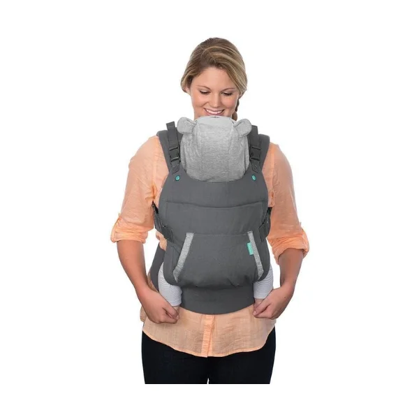Infantino Cuddle Up Ergonomic 2-Way Hoodie Baby Carrier, Adjustable & Wide Belt - Grey
