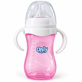 Only Baby Natural Feeding Bottle 260ml, BPA-Free with Silicone Teat & Dual Handles – Pink
